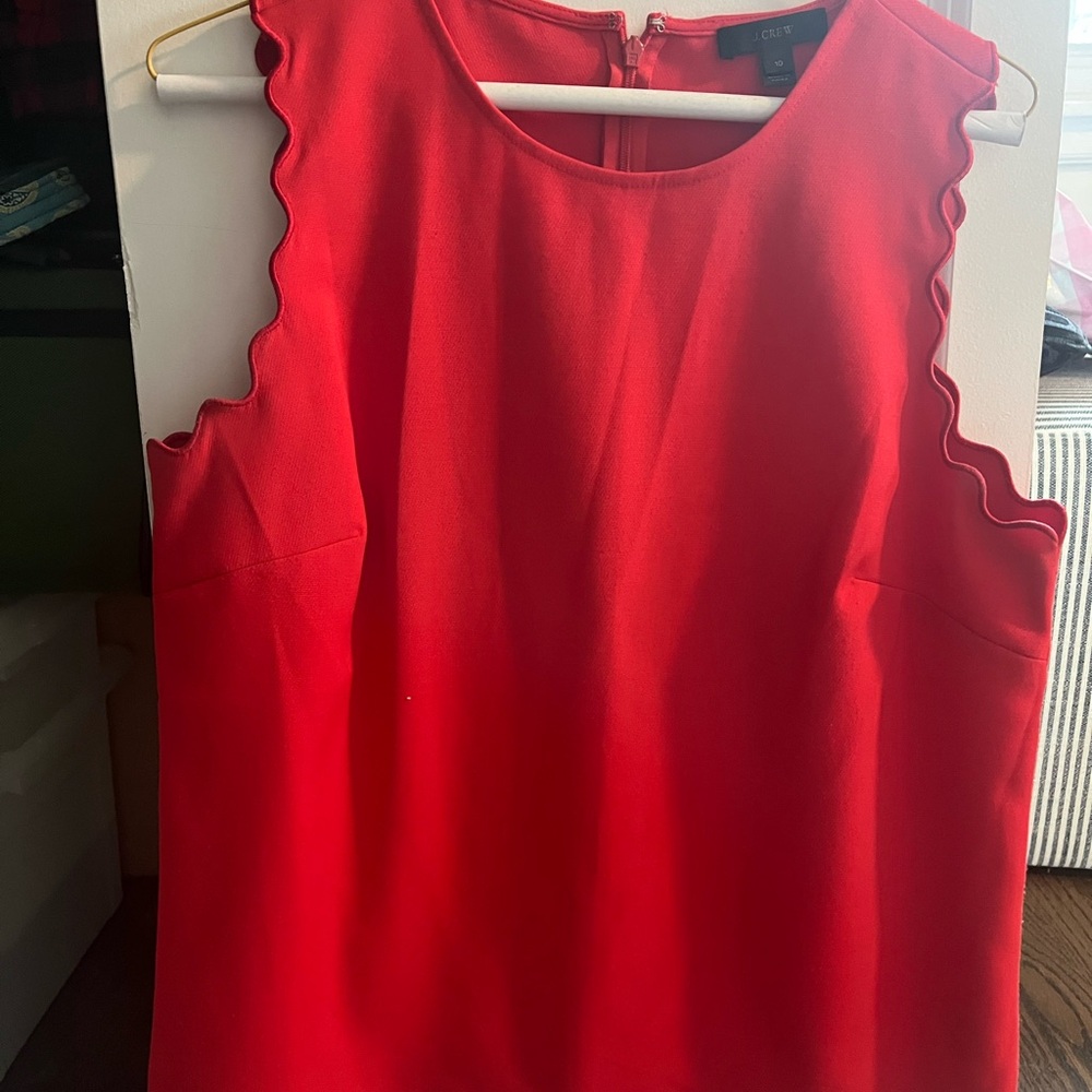 J. Crew Red Sleeveless Scallop Blouse